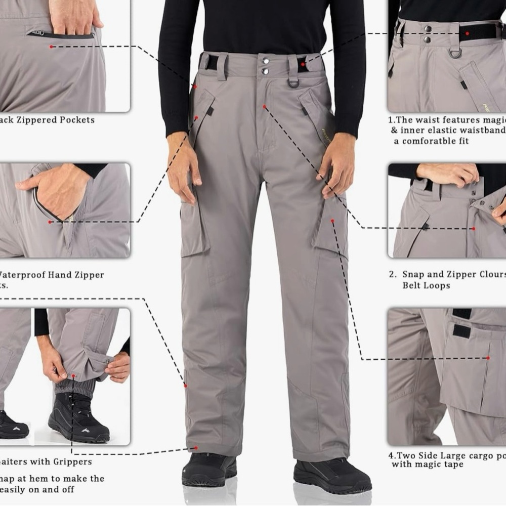 Men’s Wulful Insulated Cargo Ski Pants Size XXXL